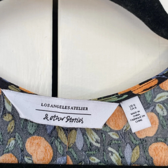 & Other Stories‎ Tie Shoulder Mini Dress Oranges Print Floral Tropical Size 6 - Picture 7 of 16